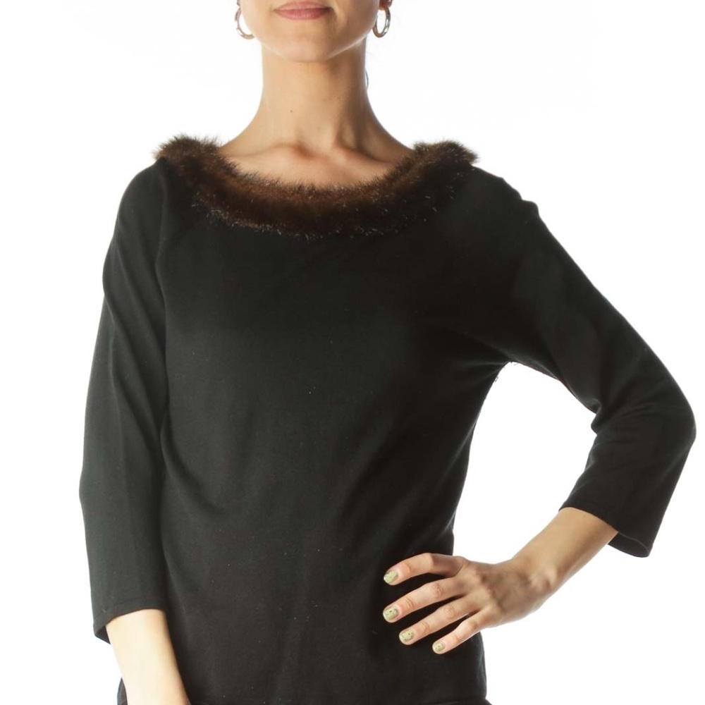 SILX BY AUGUST SILK Black Faux Fur High Neck Knit Top - Picture 4 of 4
